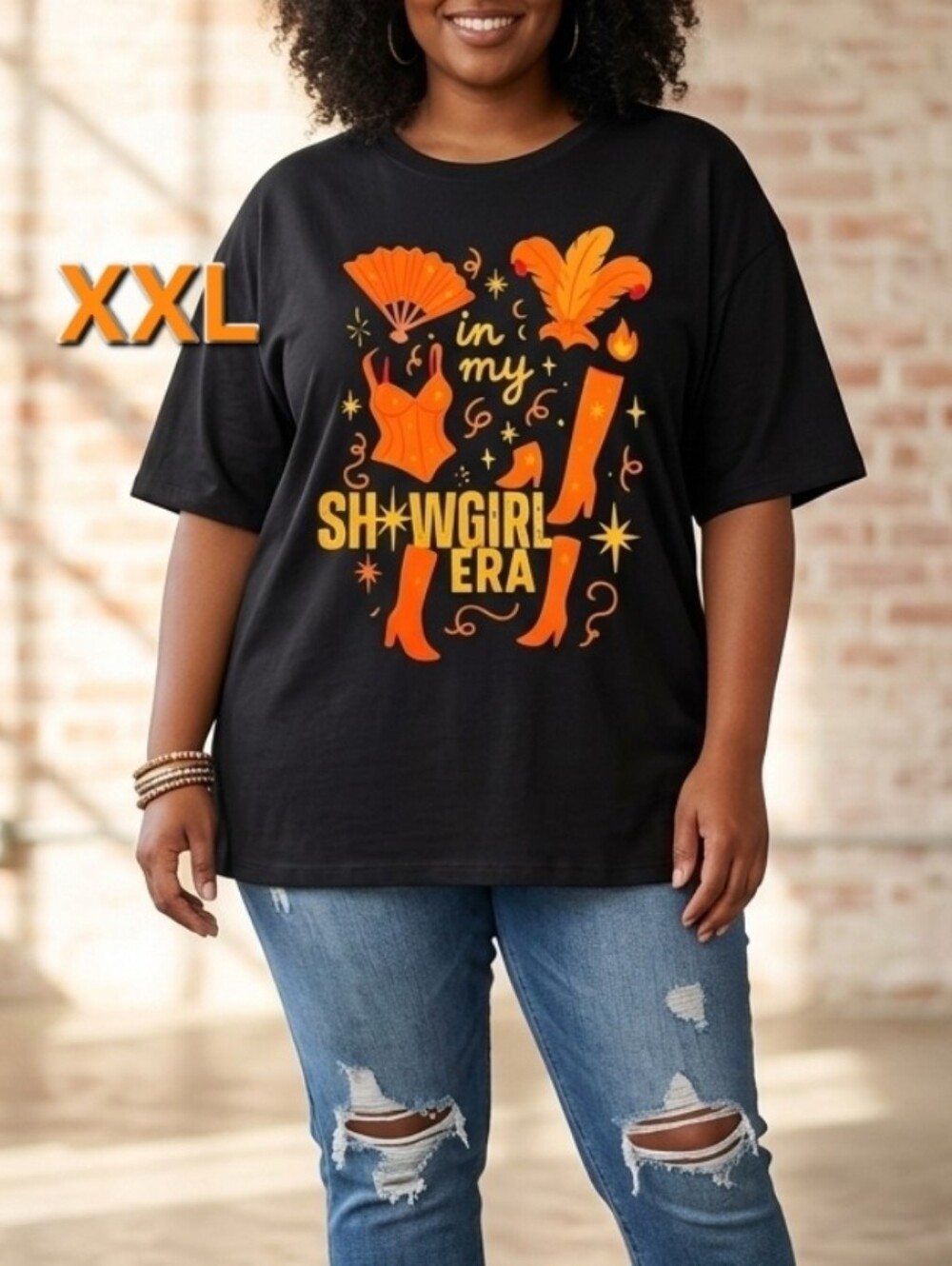 2X 'In My Showgirl Era' Graphic Tee Black And Orange New